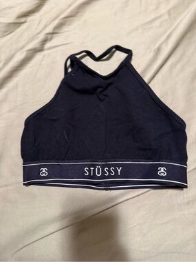Stüssy Black Cropped Halter Bralette